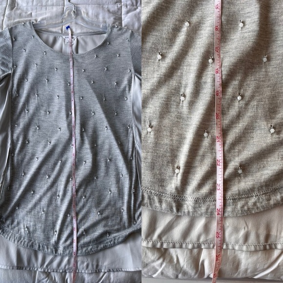 Club Monaco Jewel Embellished Mixed Media Tee XS Heather Grey - Picture 9 of 12